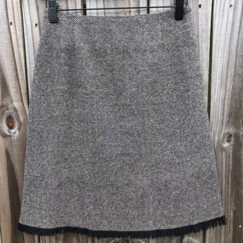 Harris Wallace 2P Wool Fringe Mini Skirt Gray Black White Zip Petite 2 XSP